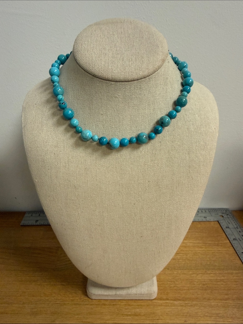 Blue marbled stone bead collar necklace statement pearl like